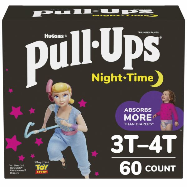 Pull-Ups Night-Time Training Pants, Toddler, Female, Refastenable Tabs,  Disposable, 3T to 4T (32 to 40 Pounds), #45491